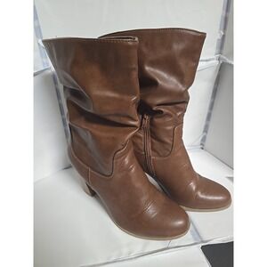 STYLE & CO Womens  Saraa Round Toe Block Heel Zip-Up Slouch Boot | Brown | 8.5 M